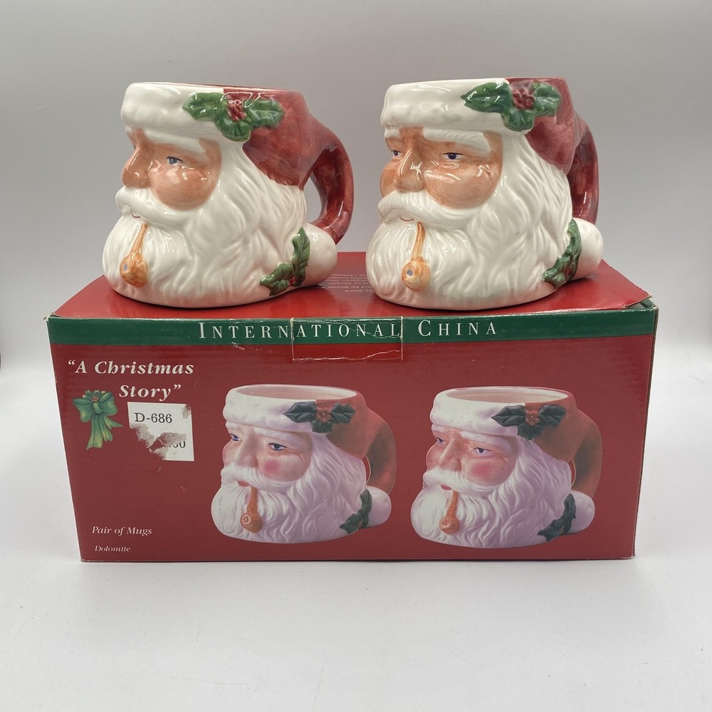 Vintage International China Santa Claus Christmas Story Mug‎ Set Holiday 1999